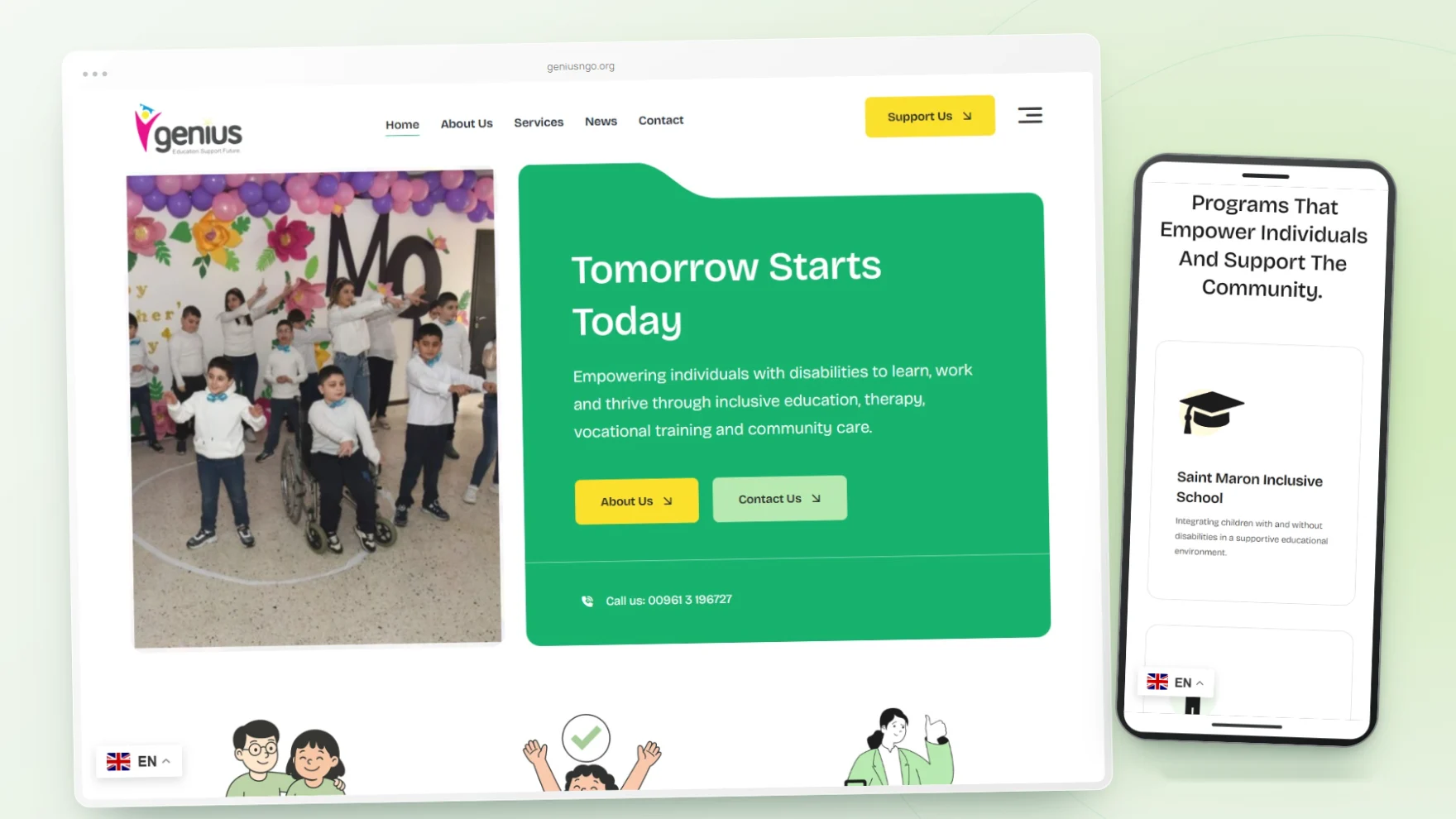 Genius NGO — website on desktop and mobile